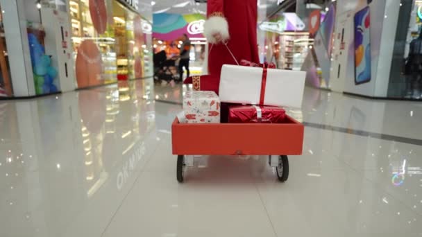 Santa Claus Has Loaded Cart Presents Driving Store — 비디오