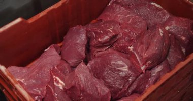 The fillet of meat is thrown into a container for further processing. High quality 4k footage