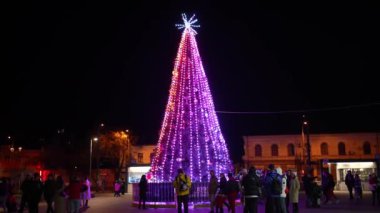 Christmas tree in the center of the city of Rivne, Ukraine 4K