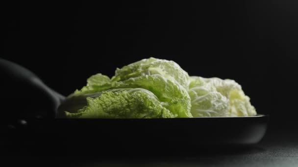 Female Chef Chops Cabbage Cutting Board Kitchen — 비디오