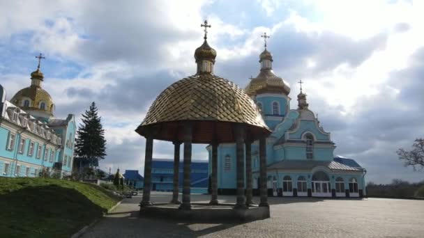 Aldeia Aérea Exactamente Convento São Nicolau Gorodotsky Ucrânia Imagens Alta — Vídeo de Stock