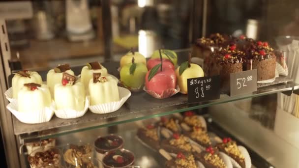Sweet Buffet Desserts Confectionery Delicious Pastries Decorated Cream Fresh Berries — Stock Video