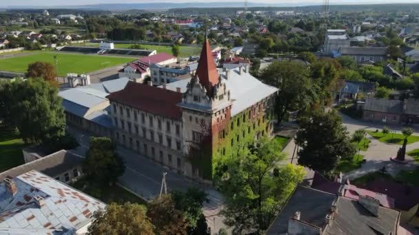 Aerial Shot Brody Escuela Pedagógica Ucrania Imágenes Alta Calidad — Vídeos de Stock