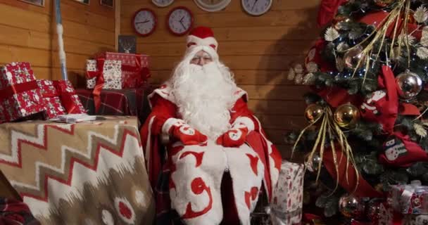 Santa Claus Sits Chair His Residence Waits Children Visit — Stock Video