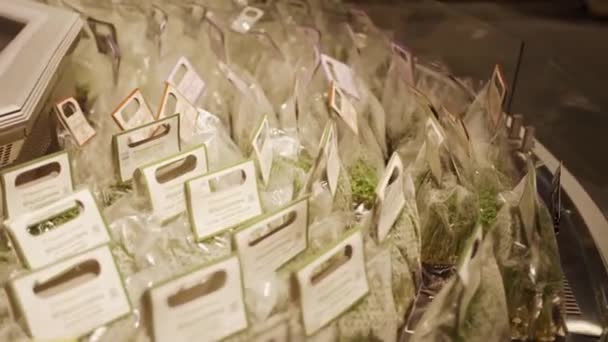 Mercado Legumes Venda Verduras Frescas Germinadas — Vídeo de Stock