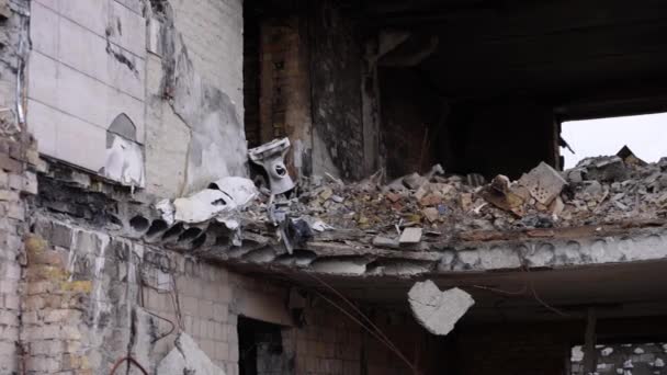 Zerstörte Stadt Schäden Zerstörung Zerstörte Verbrannte Infrastruktur Ruinen Der Stadt — Stockvideo