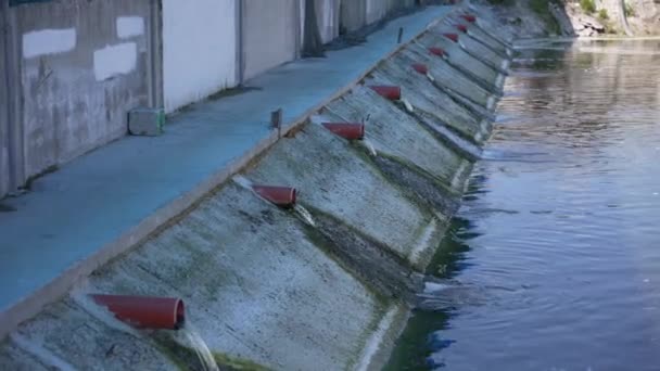 Бетонна Водопровідна Труба Через Яку Протікає Забруднена Вода Фекальна Каналізація — стокове відео