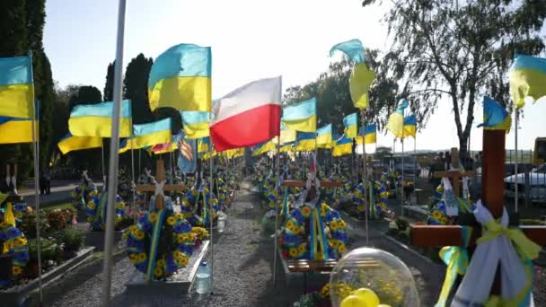 Graven Met Oekraïense Helden Verdedigers Die Stierven Terwijl Hun Land — Stockvideo
