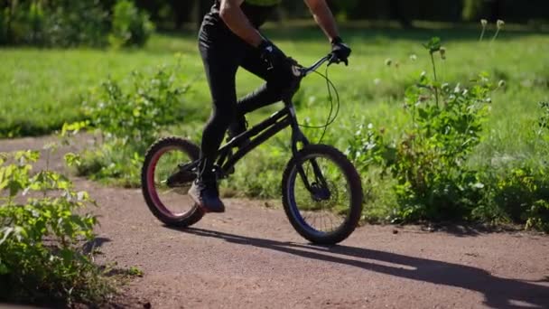 Bmx Jinete Salta Una Bicicleta Aumento Parque Skate — Vídeos de Stock