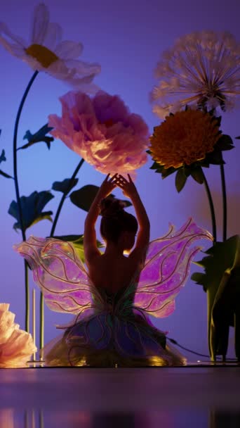 Fantazie Krásné Pohádkové Víly Motýlí Křídla Sedí Mezi Magické Dekorativní — Stock video