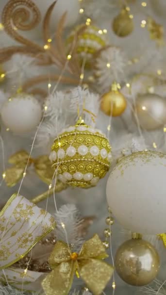 Golden Christmas Glass Balls Decorate Christmas Tree — Stock Video