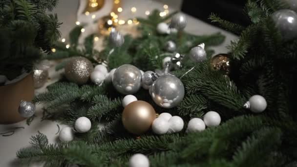 Arbre Noël Avec Des Boules Argent Décoration Nouvel Ambiance Festive — Video