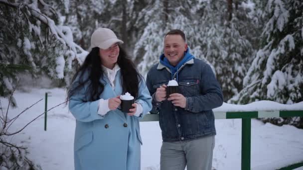 Boldog Társkereső Pár Téli Napsütéses Napon Együtt Töltik Hétvégét — Stock videók