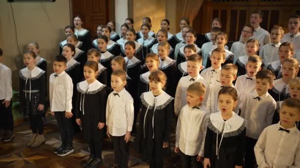 Group Children Choristers Sings Cheerful Song — Stock Video