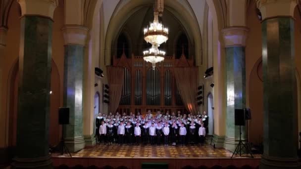 Childrens Choir Sings Standing Church — Stock Video