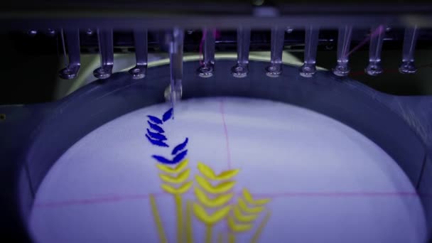Kumaş Üzerine Nakış Makinesi Nakış Deseni Yakın Çekim — Stok video