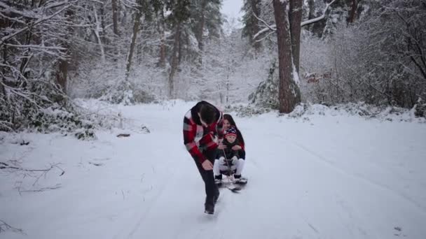 Семейное Веселье Снегу — стоковое видео