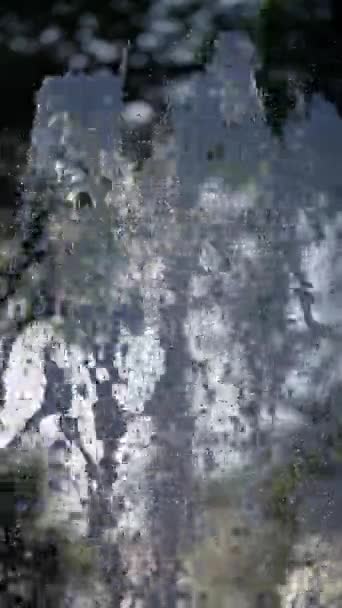 Salpicadura Animada Fuente Agua Con Gotas Agua Suspendidas Aire Árboles — Vídeo de stock