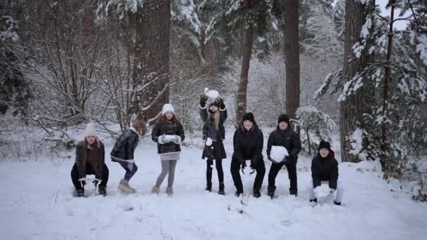 Crianças Jogam Bolas Neve Inverno — Vídeo de Stock