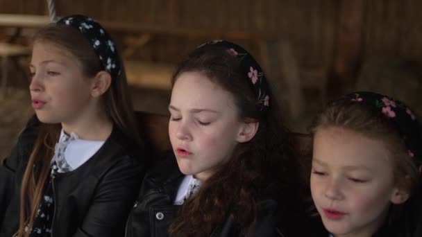 Fetițe Vesele Călătoresc Leagăn Cântă Cântec — Videoclip de stoc