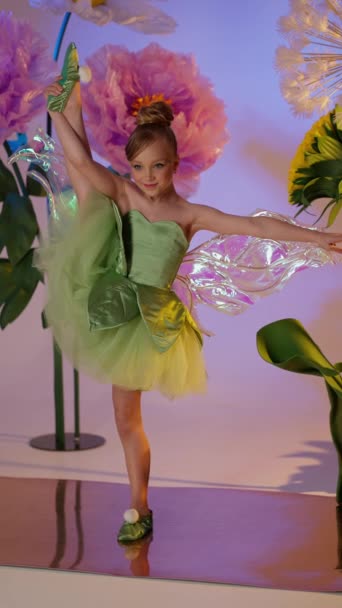 Havalı Topuz Topuzu Büyüleyici Kanatları Olan Minik Dansçı Zarif Bir — Stok video
