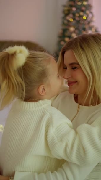 Intimate Mother Daughter Moment Christmas Eve Close Mother Daughter Love — Stock Video