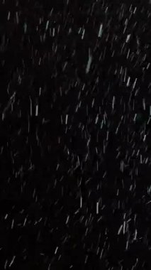 Karanlıkta parlayan kar taneleriyle geceleyin kar yağışı, çapraz hareket bulanıklığı dinamik kış manzarası yaratır. Soğuk hava atmosferi, ışık ve kara gökyüzü arasındaki zıtlıkla yakalanır..