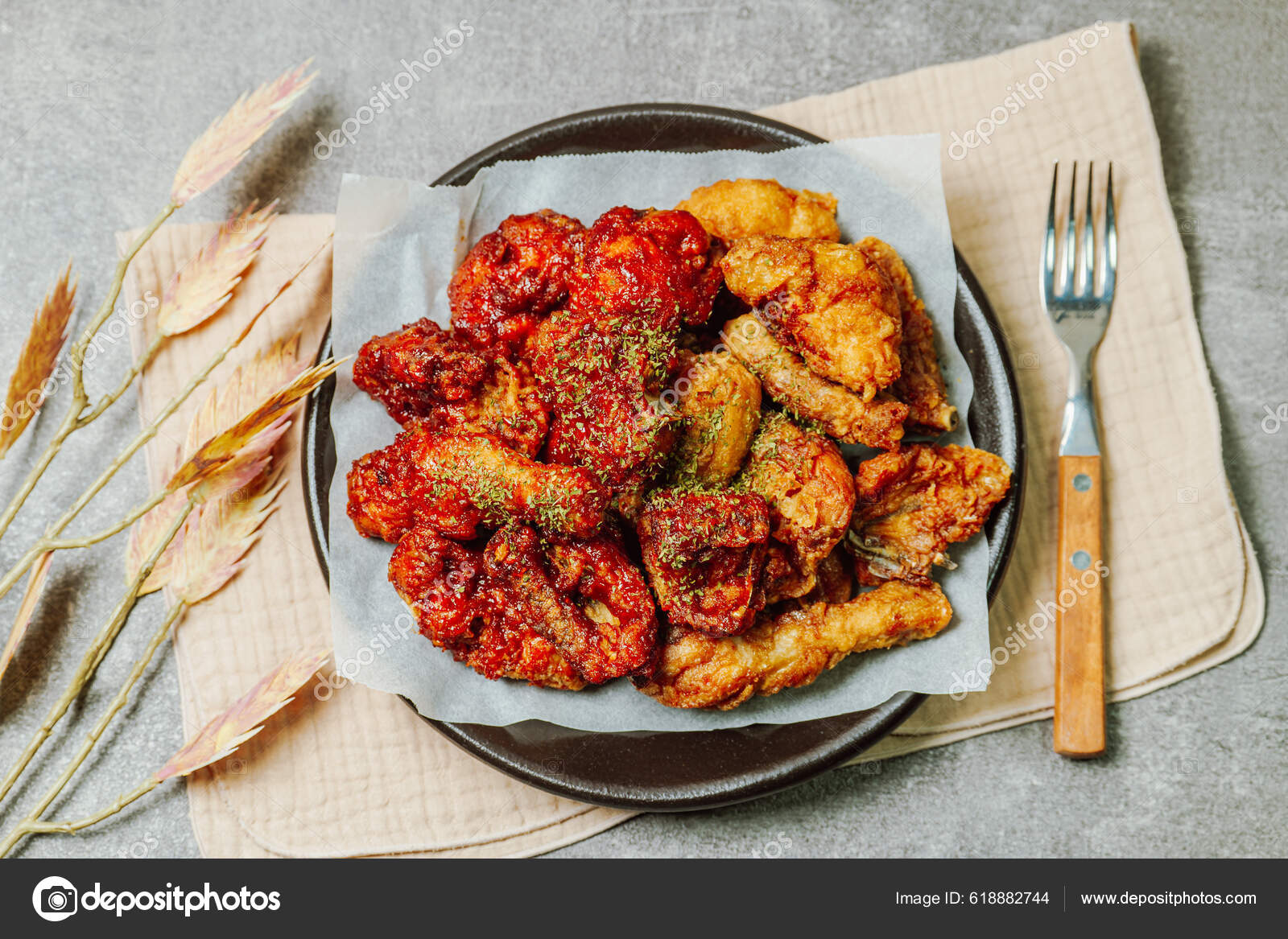 Yangnyeom Chicken Korean Seasoned Fried Chicken Dish Seasoned Chicken Cut Stock Photo by