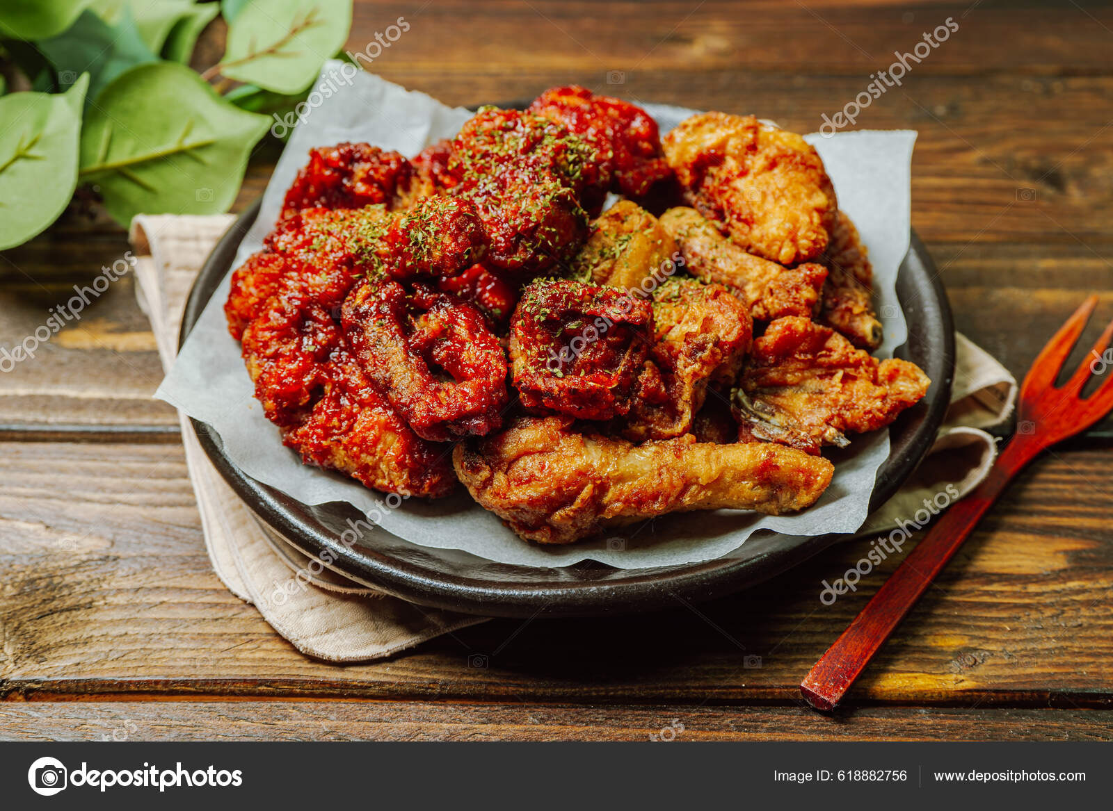 Yangnyeom Chicken Korean Seasoned Fried Chicken Dish Seasoned Chicken Cut Stock Photo by