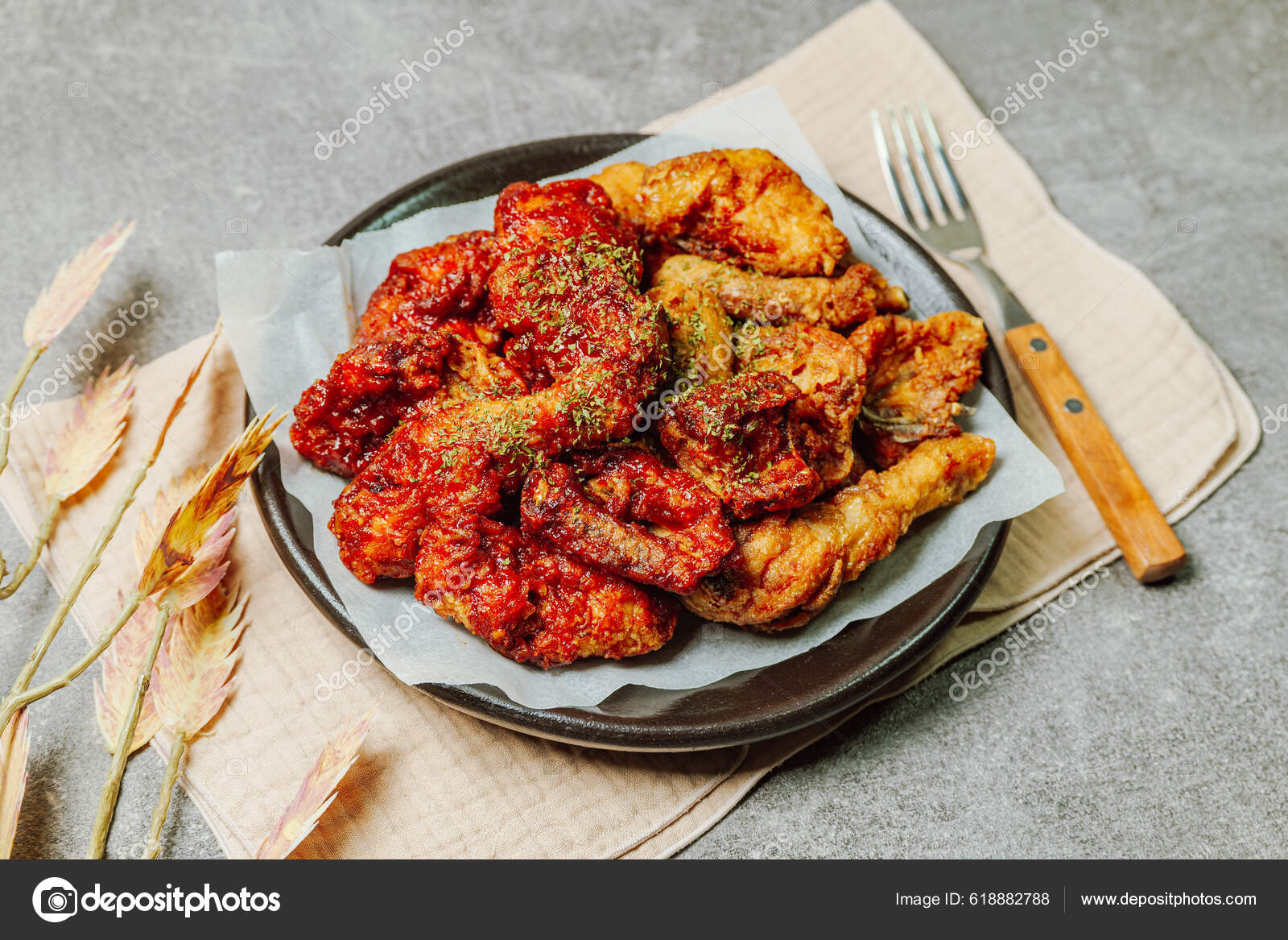 Yangnyeom Chicken Korean Seasoned Fried Chicken Dish Seasoned Chicken Cut Stock Photo by