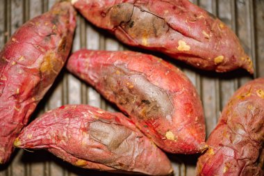 Roasted sweet potato food, a traditional Korean winter snack, grilled to a golden brown