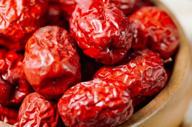 fresh korean jujube fruit in wood bowl