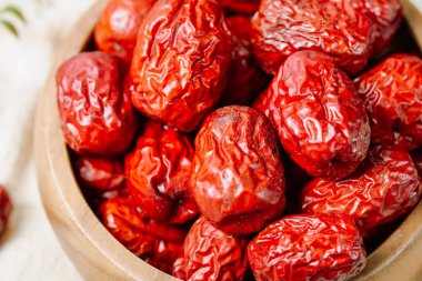 fresh korean jujube fruit in wood bowl
