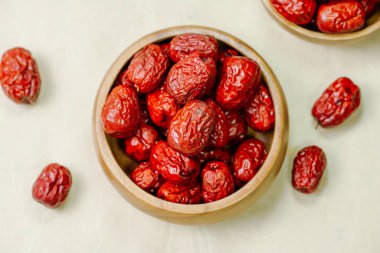 fresh korean jujube fruit in wood bowl