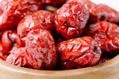 fresh korean jujube fruit in wood bowl
