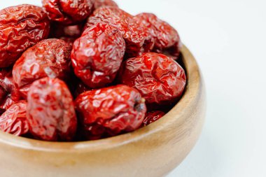 fresh korean jujube fruit in wood bowl