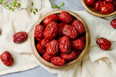 fresh korean jujube fruit in wood bowl