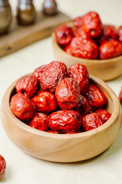 fresh korean jujube fruit in wood bowl