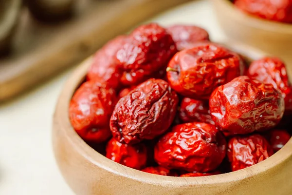 fresh korean jujube fruit in wood bowl