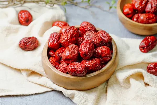 fresh korean jujube fruit in wood bowl