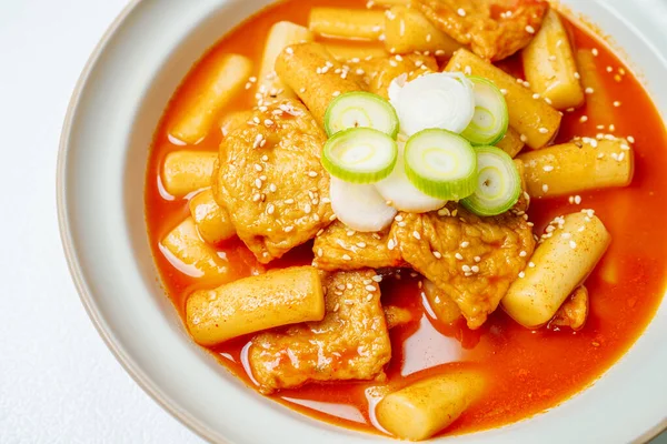 stock image        Tteokbokki, Stir-fried Rice Cake : Sliced rice cake bar (garaetteok) or thin rice cake sticks (Tteokbokkitteok) stir-fried in a spicy gochujang sauce with vegetables and fish cakes. 