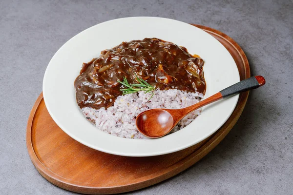Jajang Bap Rýže Černou Fazolovou Omáčkou — Stock fotografie