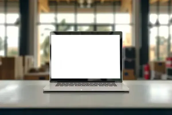 Laptop Oder Notebook Mit Leerem Bildschirm Serviceschalter Verschwommenen Hintergrund Mit lizenzfreie Stockfotos