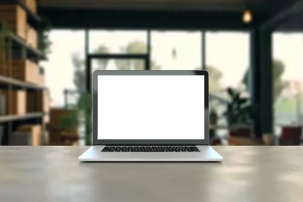 Laptop Oder Notebook Mit Leerem Bildschirm Serviceschalter Verschwommenen Hintergrund Mit lizenzfreie Stockbilder