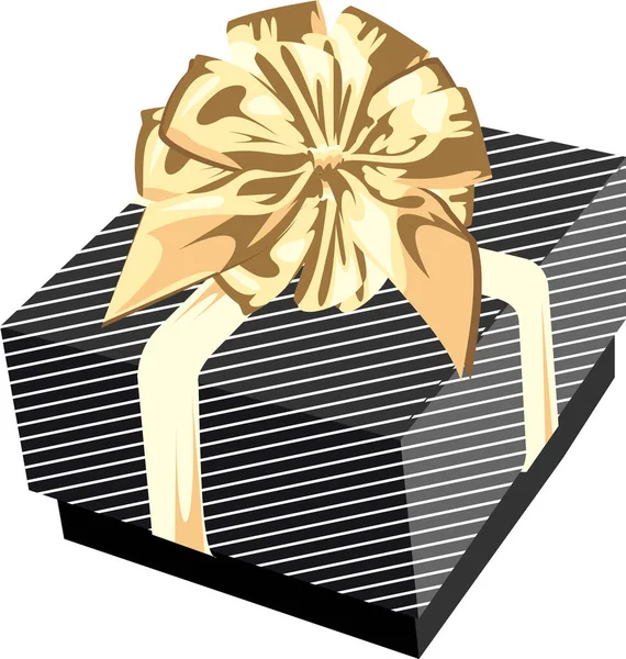 Schwarze Geschenkschachtel Mit Weißen Streifen Und Goldenen Schleifen — Stockvektor