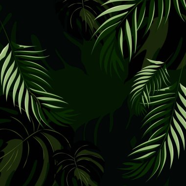 Background of tropical plant leaves in dark green