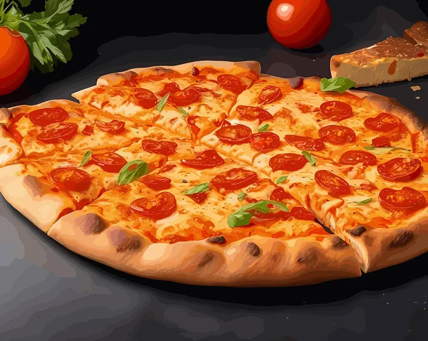 Una Grande Pizza Padella Condita Con Salame Piccante Mozzarella Formaggio — Vettoriale Stock