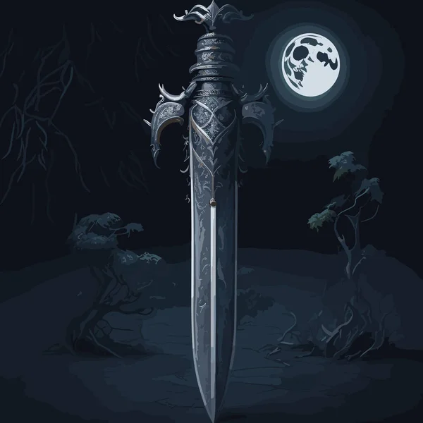 Espada Antiga Sua Lâmina Brilhando Luar — Vetor de Stock