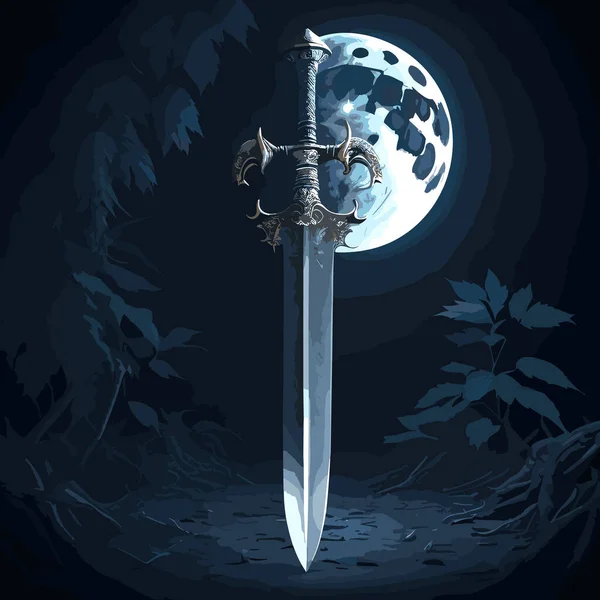 Antyczny Miecz Jego Ostrze Lśniące Świetle Księżyca — Wektor stockowy