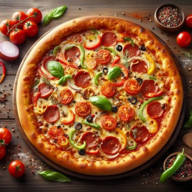 Biberli mozzarella ve çedar peynirli büyük bir tava pizza. .